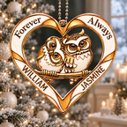 Couple Owl Heart Personalized Ornament - Custom Names Forever & Always with Owl Couple Heart Car Ornament - Gift for Couples, Anniversary Gifts for Husband & Wife, for Owl Lovers