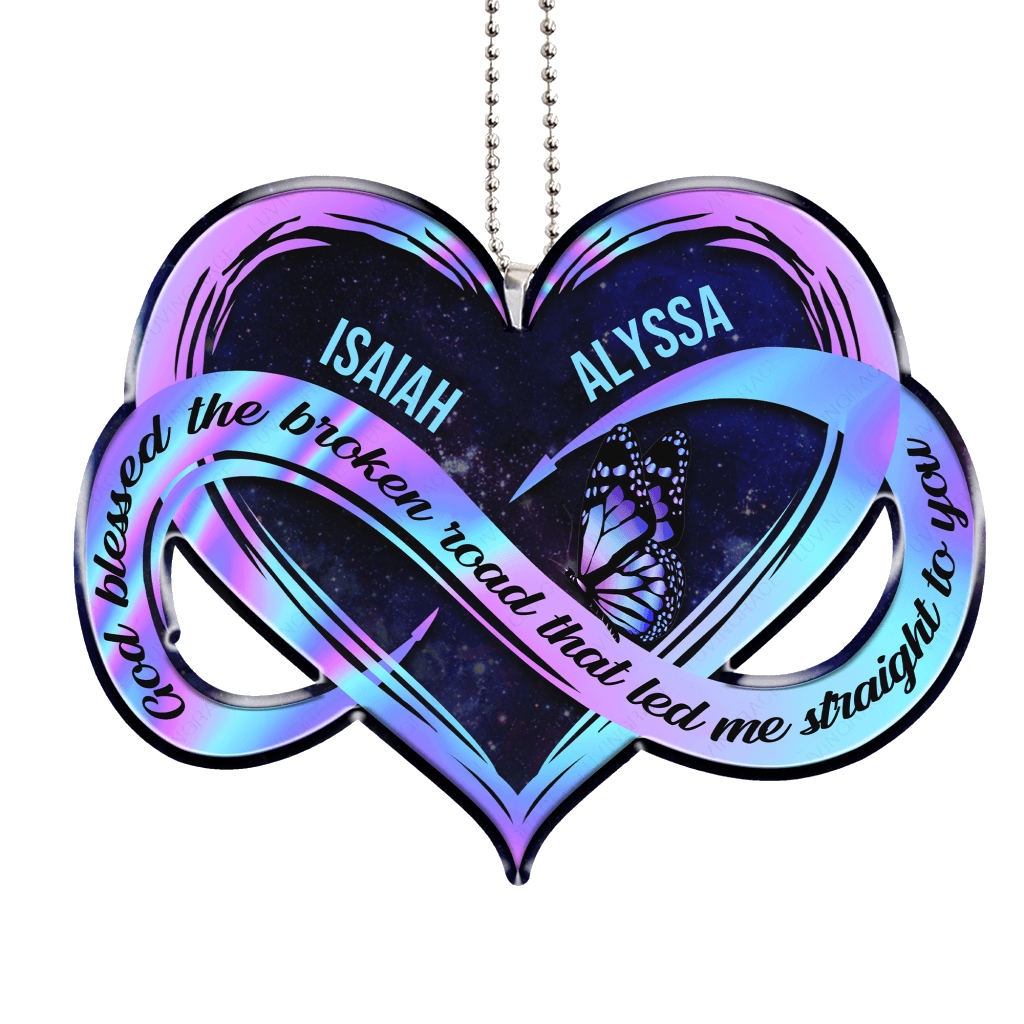 Personalized Hologram Infinity Heart Ornament - Heart God Blessed Ornament - Anniversary Gift for Couples