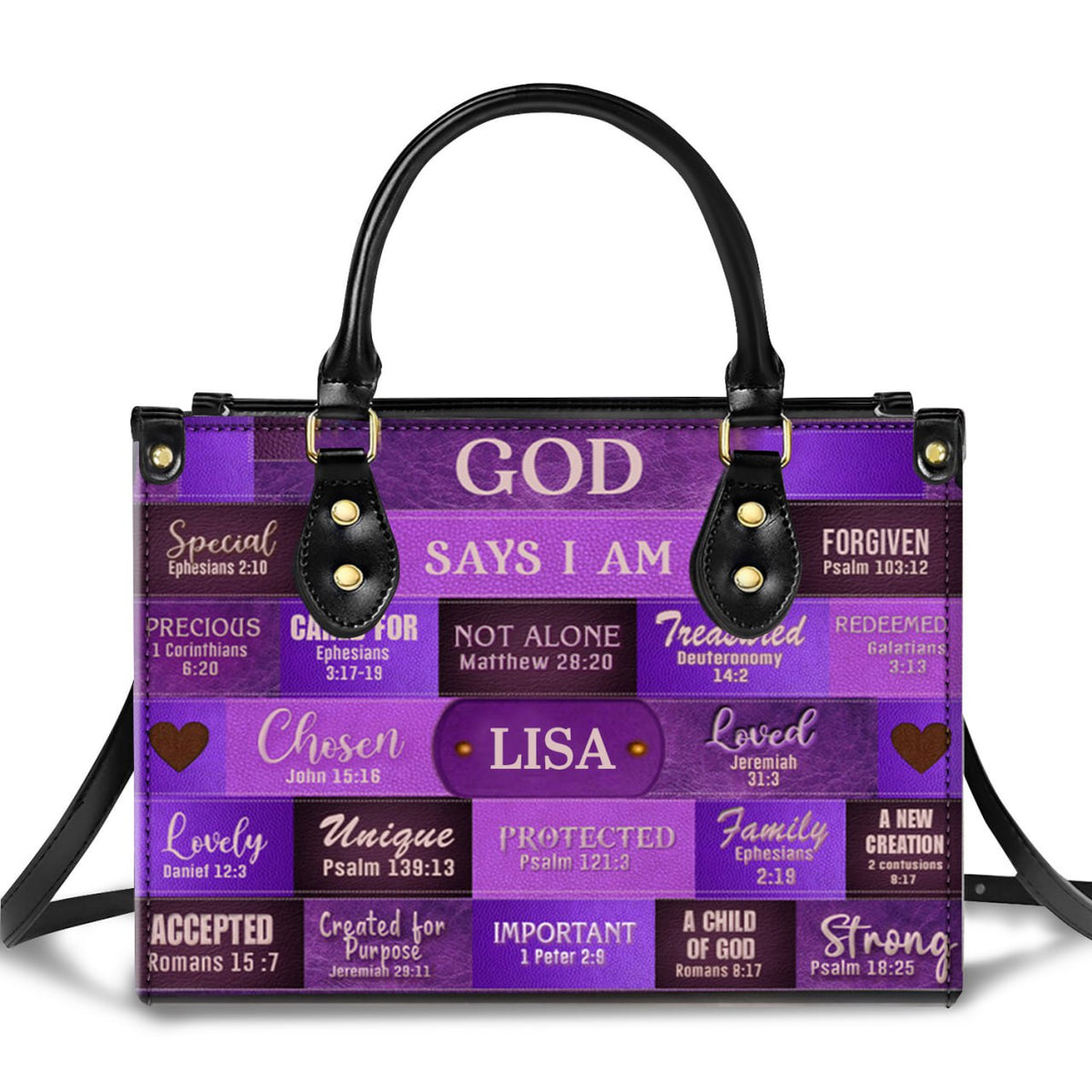 God Says I Am Purple Personalized Leather Handbag Bags, Gifts for Women