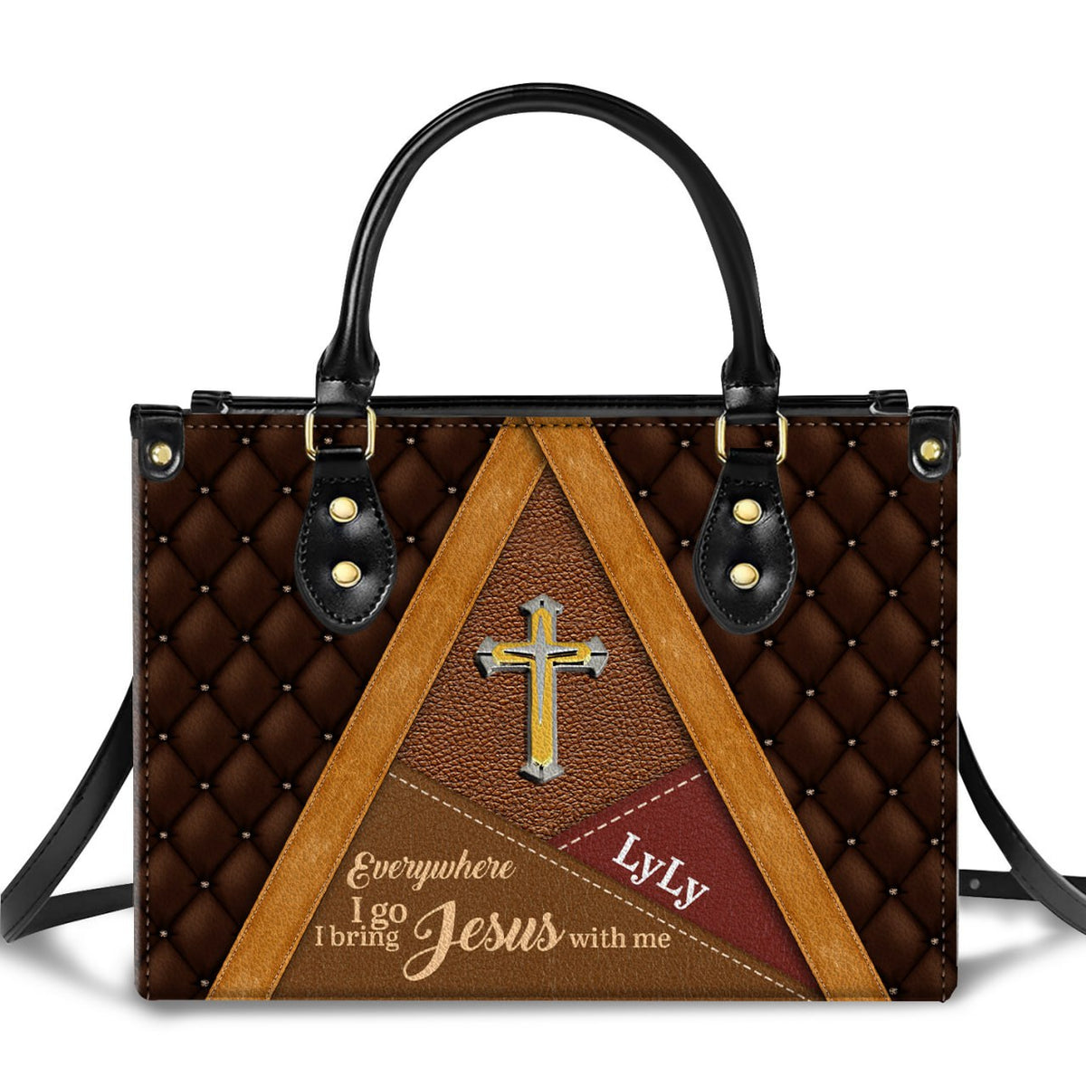 Everywhere I Go, I Bring Jesus With Me Personalized Leather Handbag Christian Gifts Bible Verses Religious Gifts