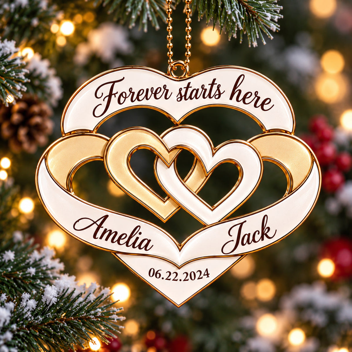 Personalized Interlocking Hearts Ornament – Custom Names & Date Couple Gift