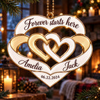 Personalized Interlocking Hearts Ornament – Custom Names & Date Couple Gift