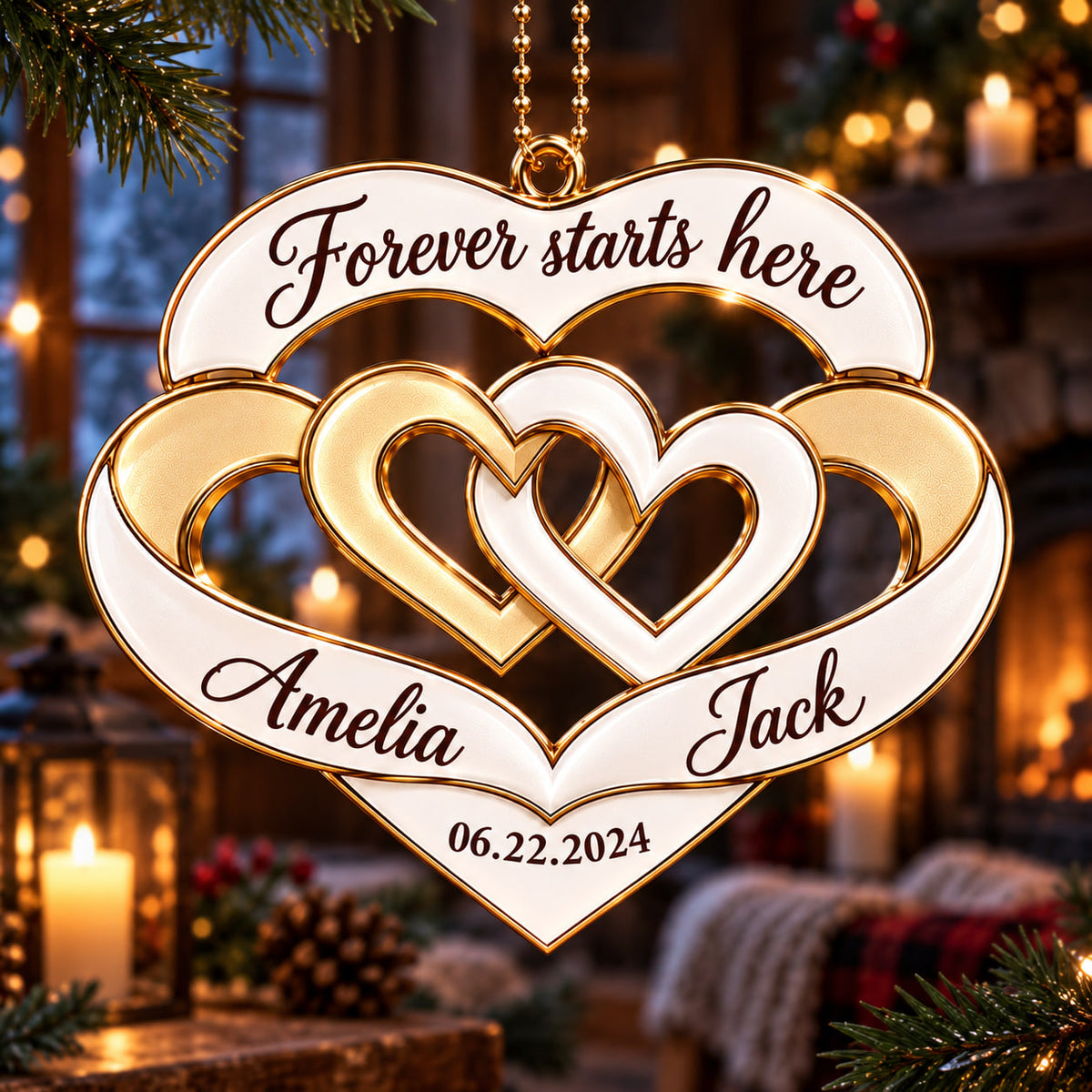 Personalized Interlocking Hearts Ornament – Custom Names & Date Couple Gift