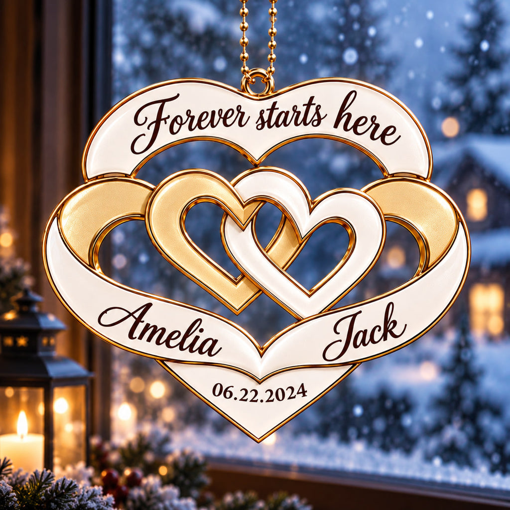 Personalized Interlocking Hearts Ornament – Custom Names & Date Couple Gift