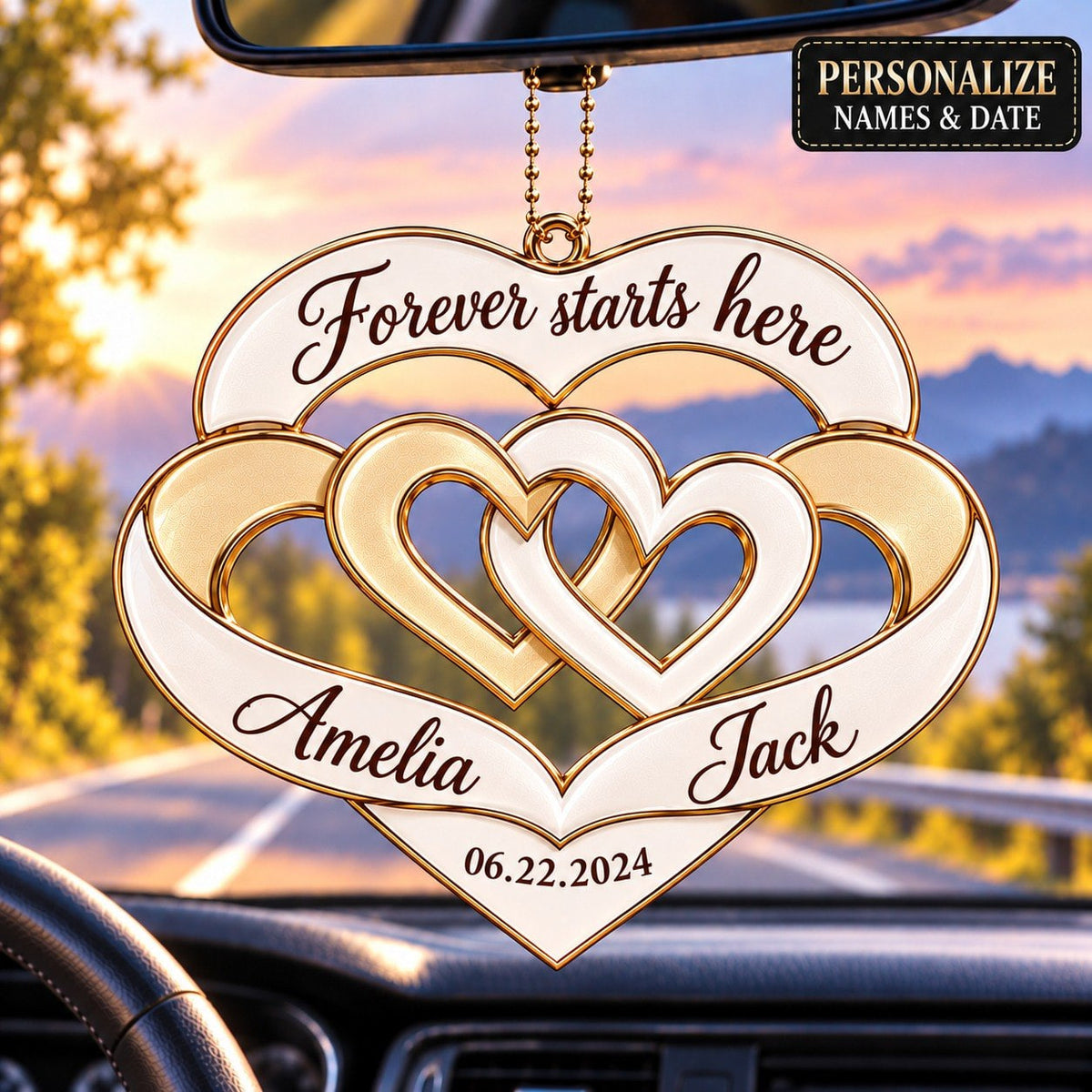 Personalized Interlocking Hearts Ornament – Custom Names & Date Couple Gift