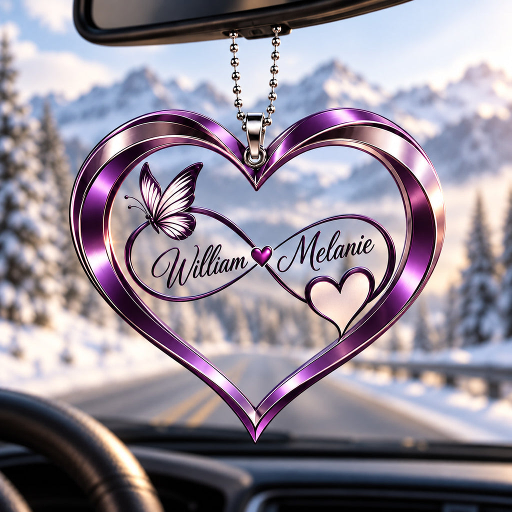 Personalized Names Infinity Heart Butterfly Ornament - Romantic Gift for Couple