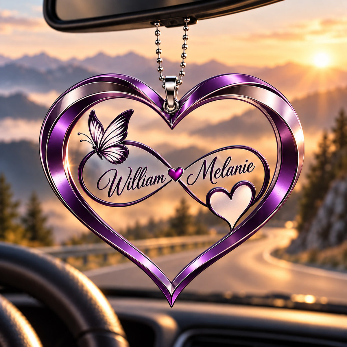 Personalized Names Infinity Heart Butterfly Ornament - Romantic Gift for Couple