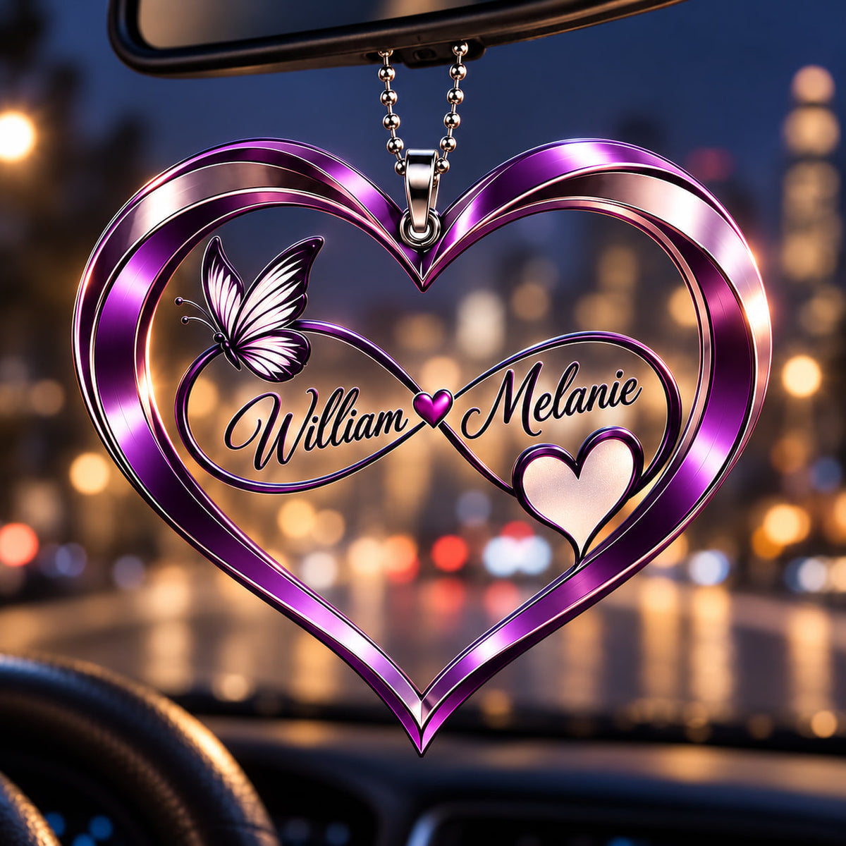 Personalized Names Infinity Heart Butterfly Ornament - Romantic Gift for Couple