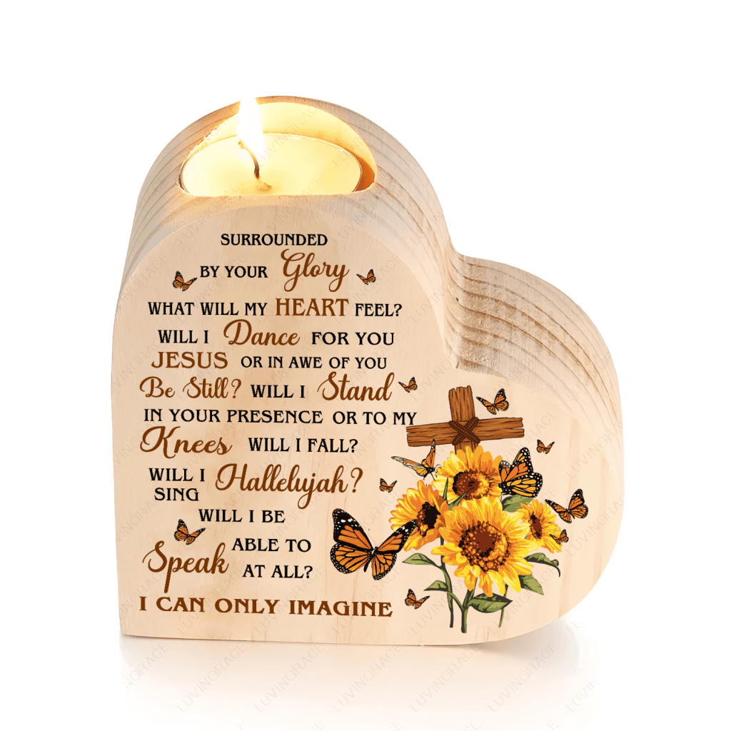 Sunflower Butterfly Cross Surrounded By Your Glory Candle Holder