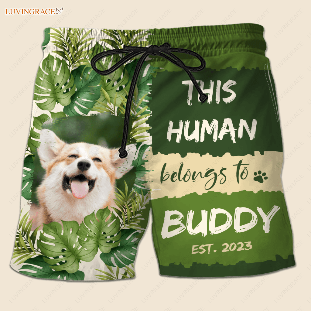 Tropical Leaves Pattern Human Belongs To - Personalized Custom Photo Beach Shorts Shirt