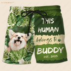 Tropical Leaves Pattern Human Belongs To - Personalized Custom Photo Beach Shorts Shirt