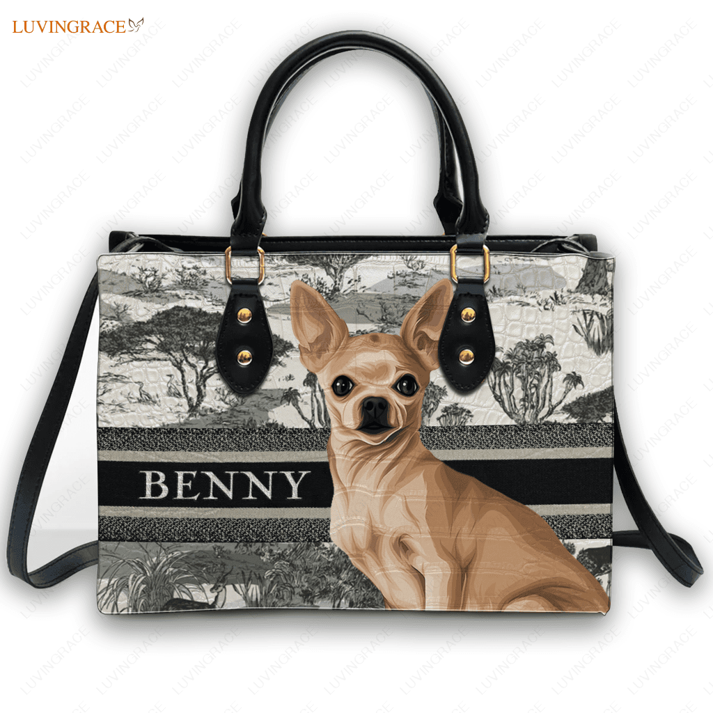 Vintage Art Drawing Pet Portrait - Personalized Custom Leather Bag Handbags
