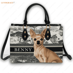 Vintage Art Drawing Pet Portrait - Personalized Custom Leather Bag Handbags
