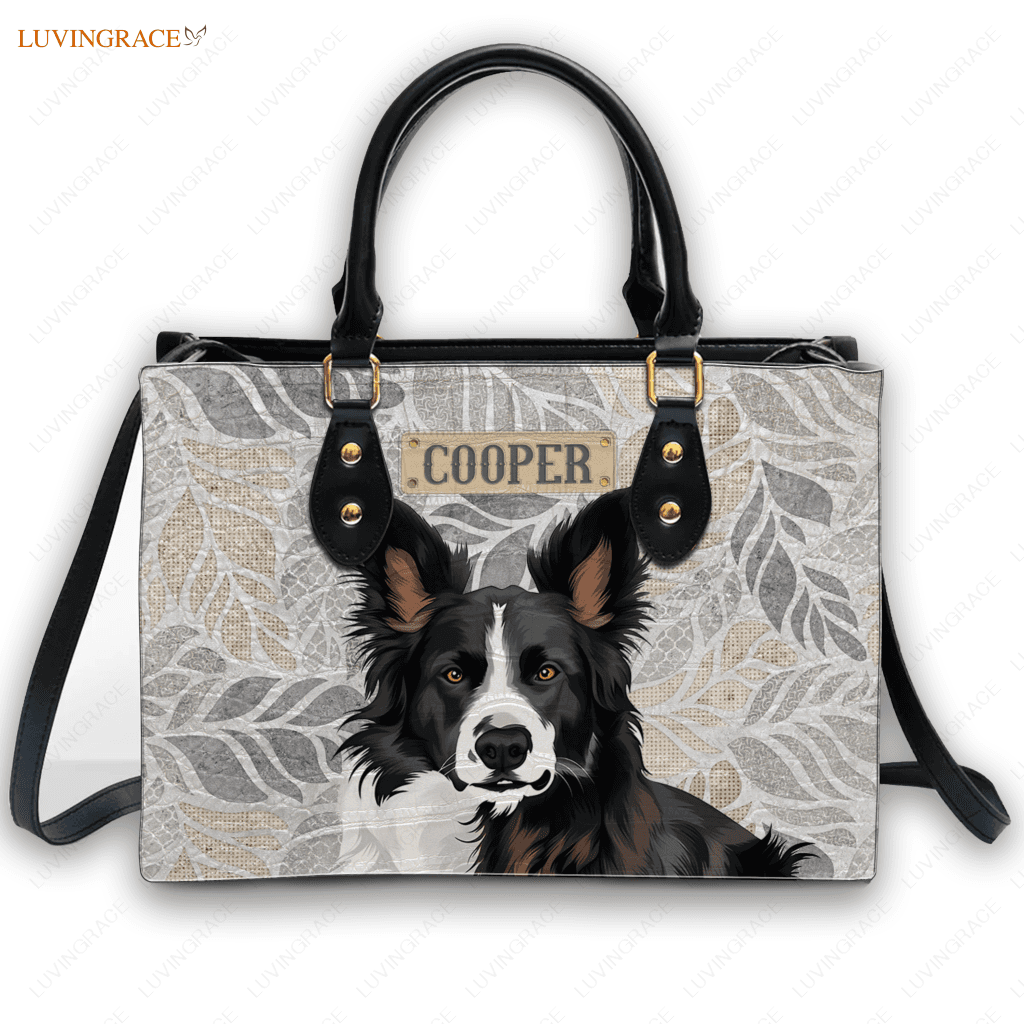 Vintage Elegant Leaf Pattern Pet Digital Painting Portrait - Personalized Custom Leather Bag
