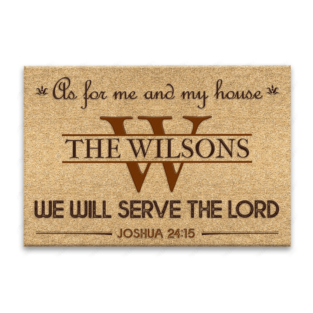 Vintage First Letter And Family Name As For Me And My House Personalized Doormat