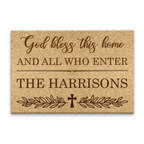 Vintage Floral Cross God Bless This Home Personalized Doormat