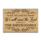 Vintage Leaf Line Art As For Me And My House Collection Family Name Personalized Doormat