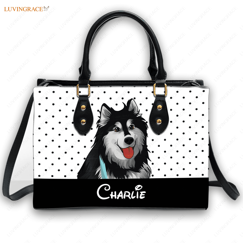 Vintage Polka Dots Pet Cartoon - Personalized Custom Leather Bag Handbags