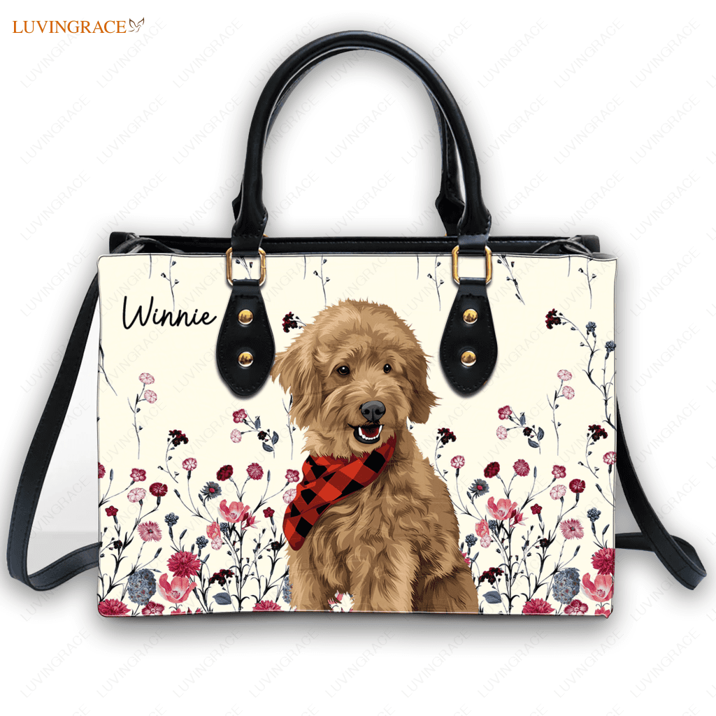 Vintage Wildflower Pet Art - Personalized Custom Leather Bag Handbags