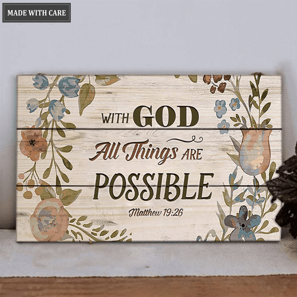 All Things Are Possible With God Rectangle Wood Sign