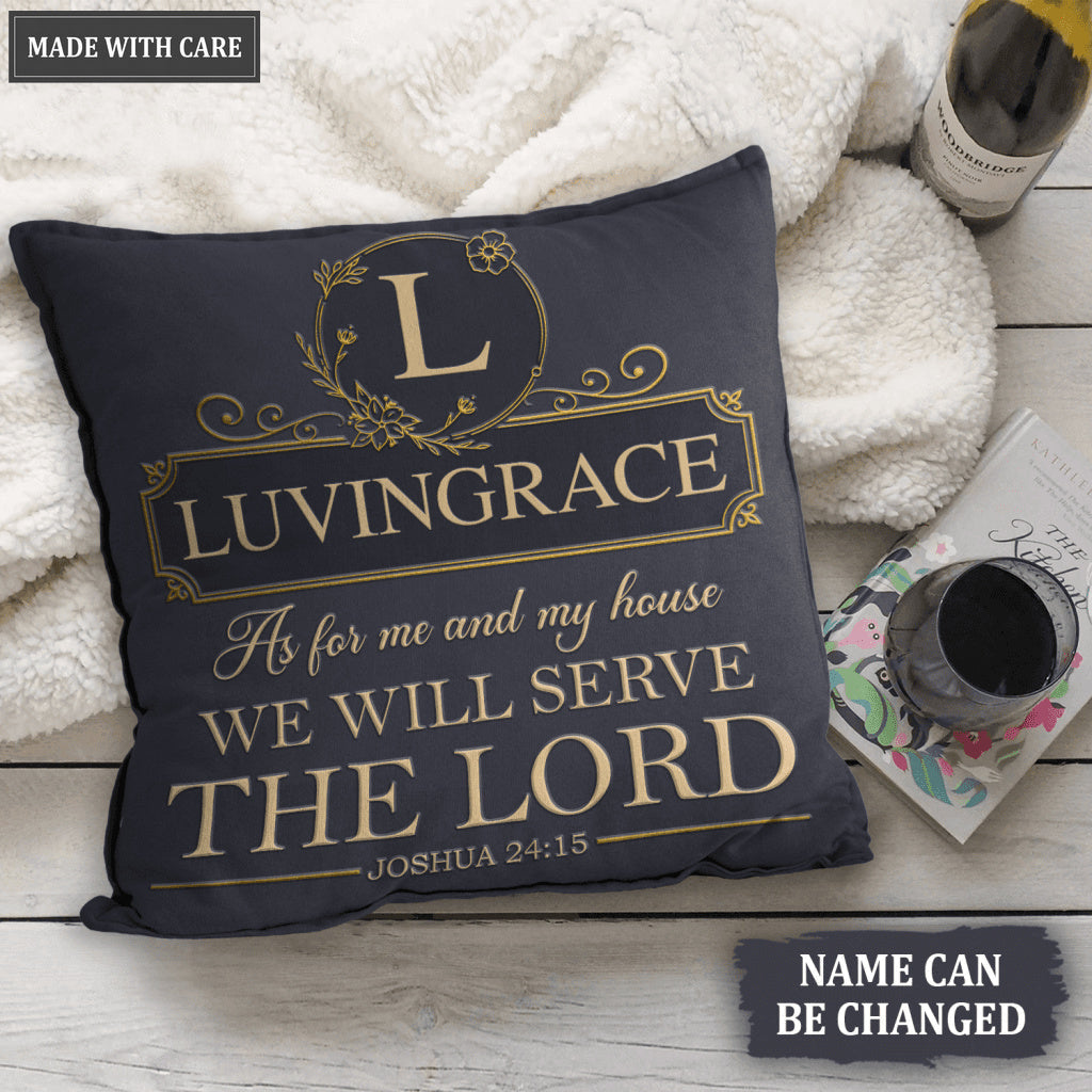 Vintage Blue Golden As For Me And My House Personalized Pillow
