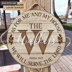Personalized Family Name Sign Serve The Lord Circle Sign