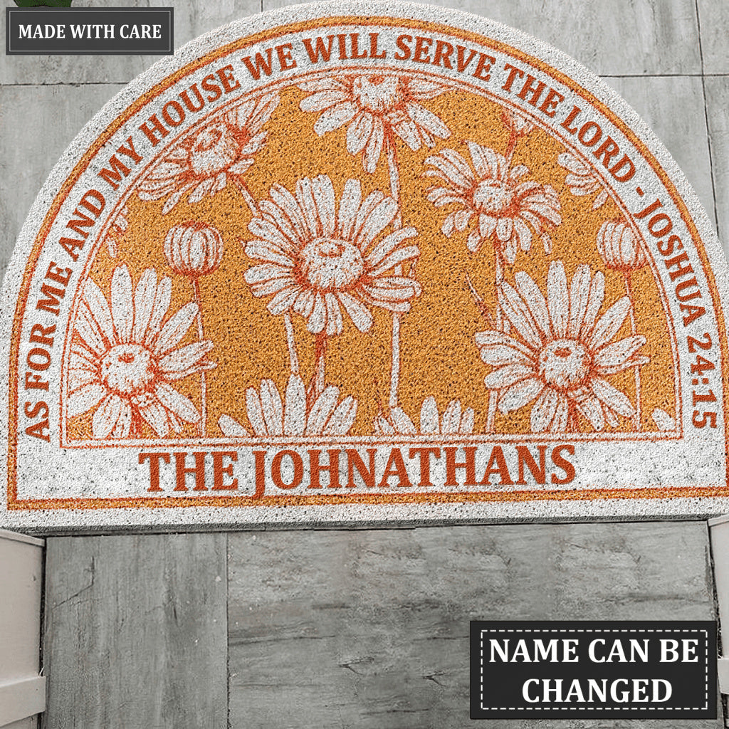 Floral Flowers Serve The Lord Personalized Shaped Doormat
