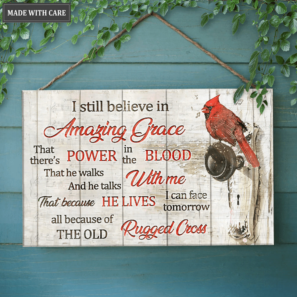 Cardinal On Doorknob Wood Rectangle Sign