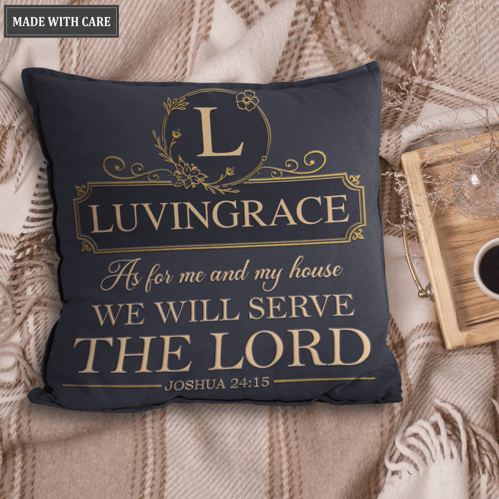 Vintage Blue Golden As For Me And My House Personalized Pillow