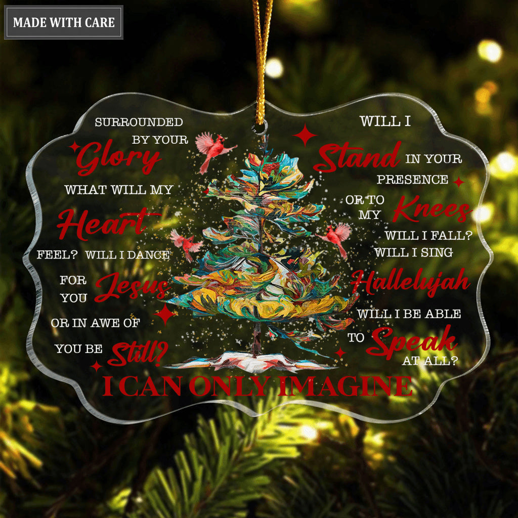 Christmas Pine And Cardinals Surrounded By Your Glory Transparent Ornament
