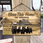 Personalized Bless This Home Farm House Rectangle Wood Sign