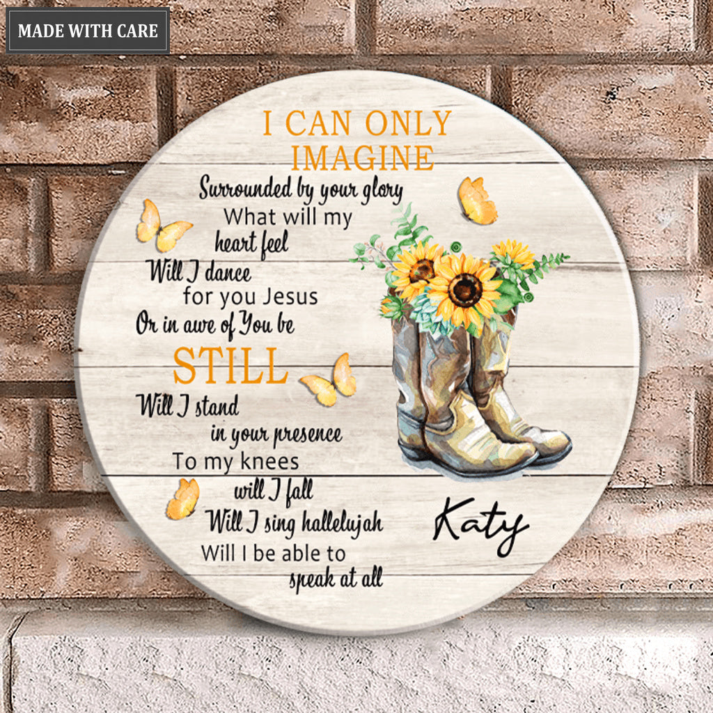 Personalized Glory Boots Wood Circle Sign