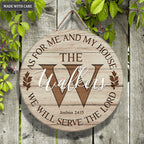 Personalized Family Name Sign Serve The Lord Circle Sign