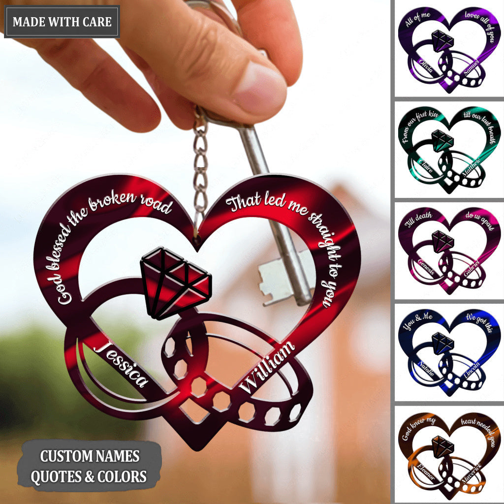 God Blessed Hologram Couple Rings Personalized Keychain