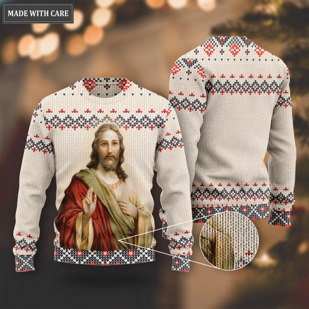 Holy Christian Wool Knitted Christmas Pattern Ugly Sweater