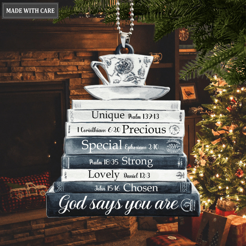 Printfamily M121 Book Stack God Says You Are Ornament
