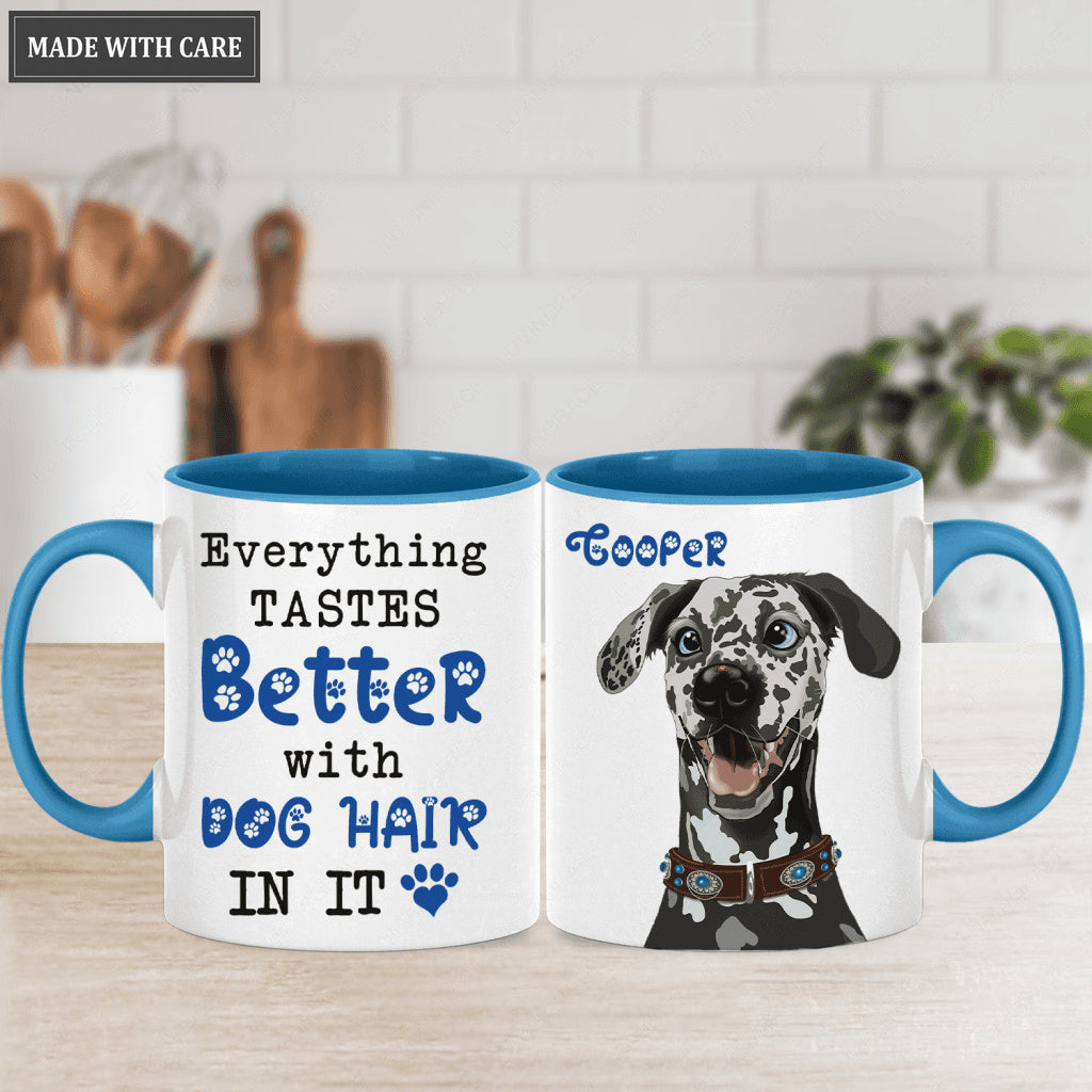 Everything tastes better with dog hair in it - Personalized Custom Accent Mug