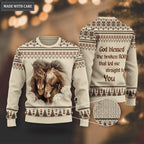 Love Horse Wool Knitted Christmas Pattern God Blessed Ugly Sweater