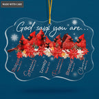 Christmas Cardinal Birds And Poinsettia Flowers God Says You Are Transparent Ornament
