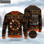 Happy Thanksgiving Sunflower Pumpkin Wool Knitted Pattern Ugly Sweater