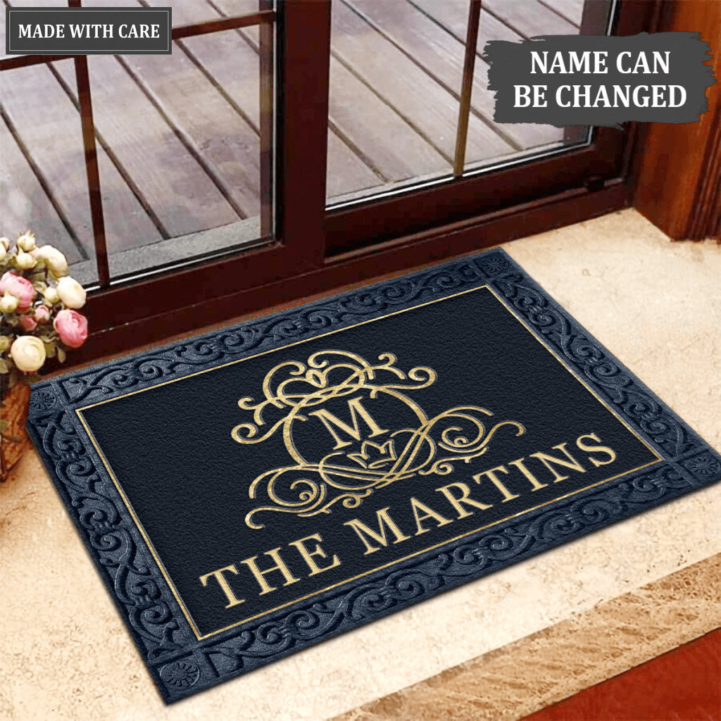 Printfamily L66 Royal Monogram Collection Family Name Personalized Doormat