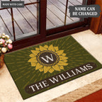 Printfamily L92 Sunflower Monogram Collection Family Name Personalized Doormat