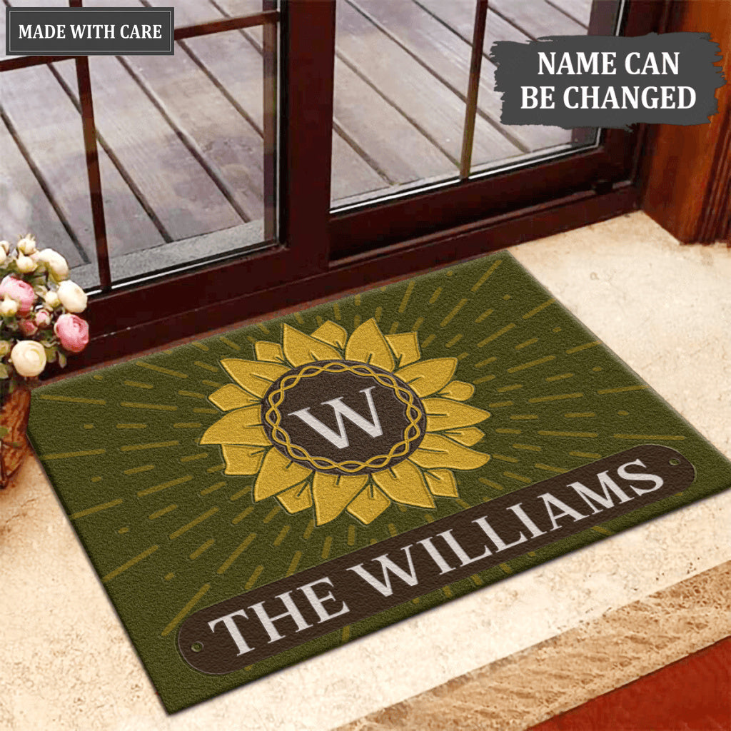 Printfamily L92 Sunflower Monogram Collection Family Name Personalized Doormat