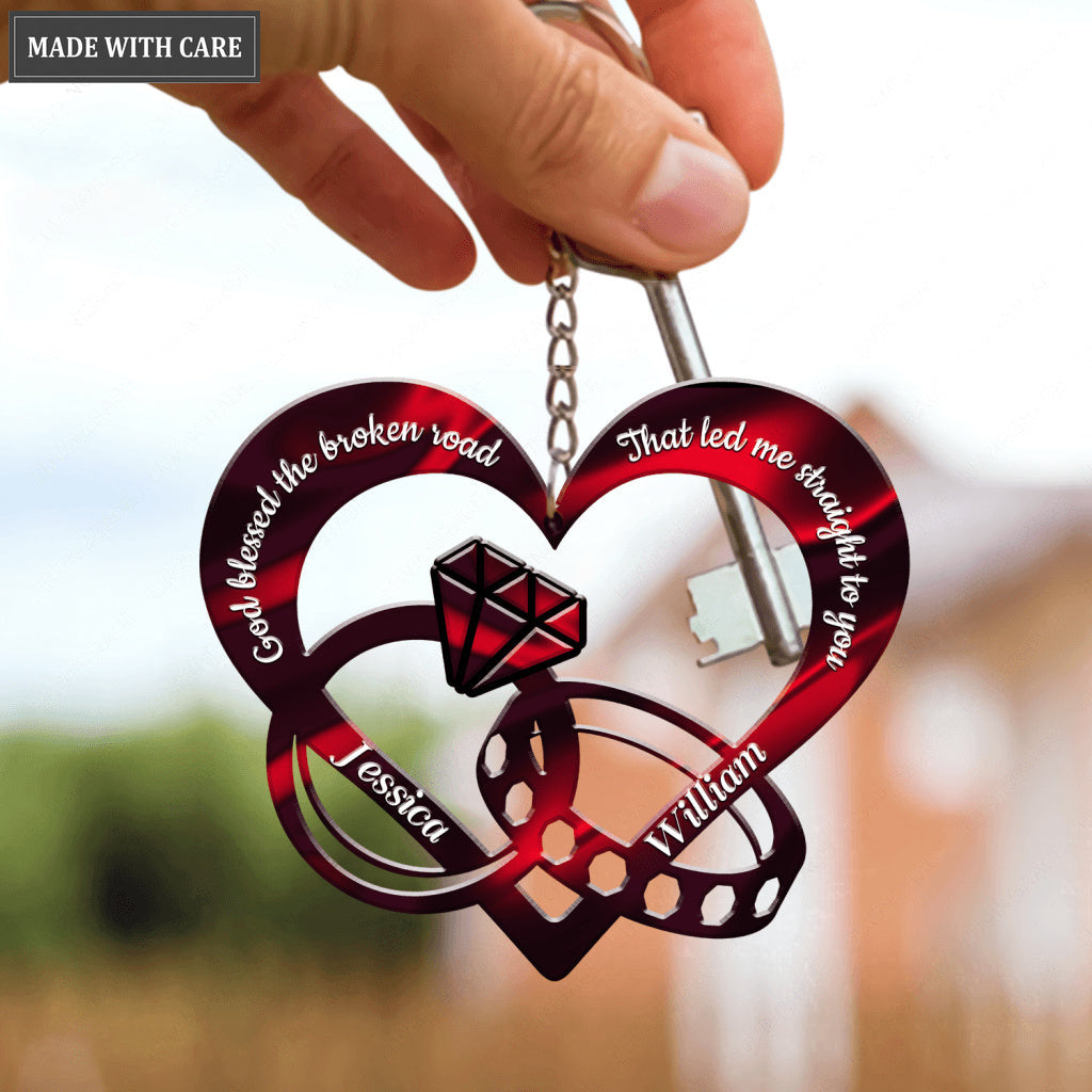God Blessed Hologram Couple Rings Personalized Keychain
