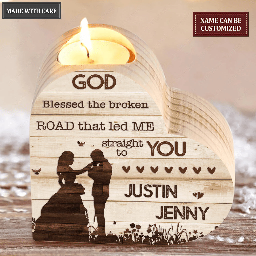 Old Wood Bride And Groom God Blessed Personalized Candle Holder
