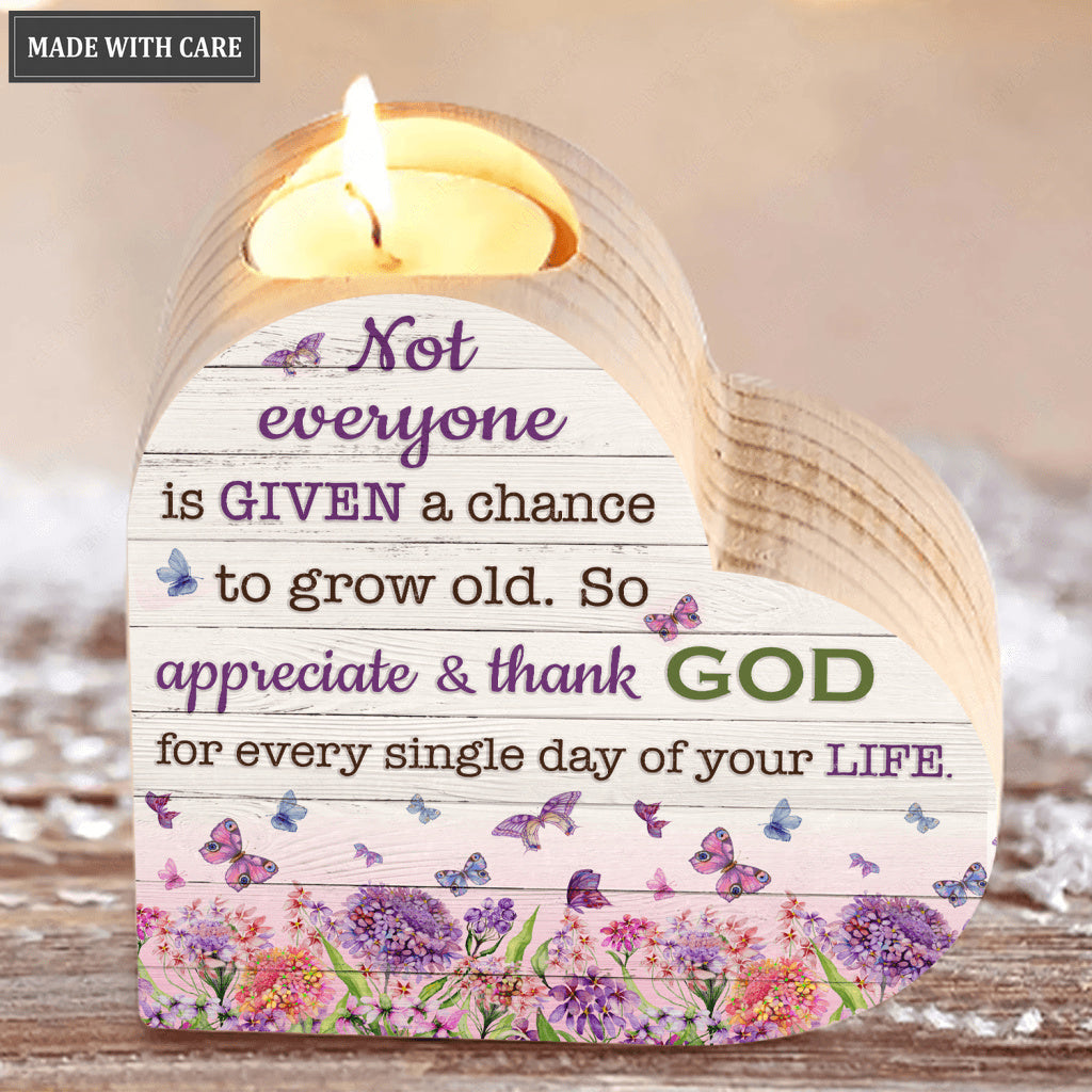 White Wood Pink Purple Flower Butterfly Thank God Every Day Candle Holder