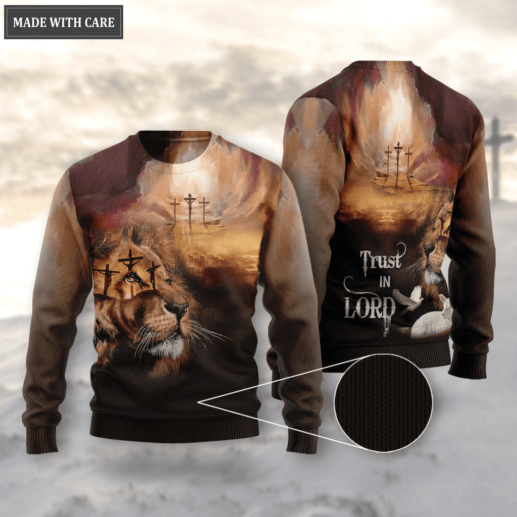 Cross Lion Look To God Trust In Lord Woll Sweatshirt
