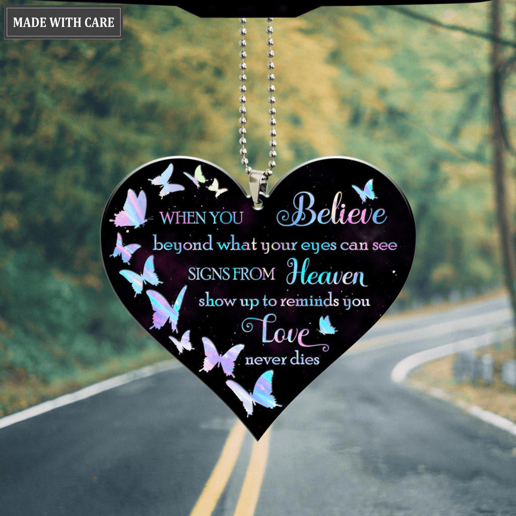 Butterflies When You Believe Heart Ornament