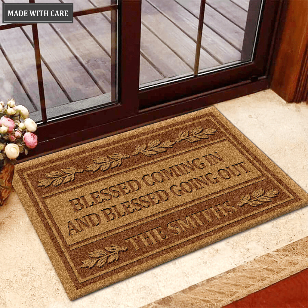 Blessed Coming In and Going Out Christian Gifts Personalized Doormat