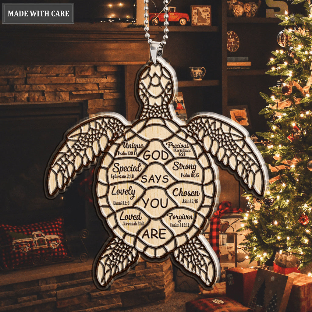 Printfamily M118 Sea Turtle God Says You Are Wood Engraved Ornament